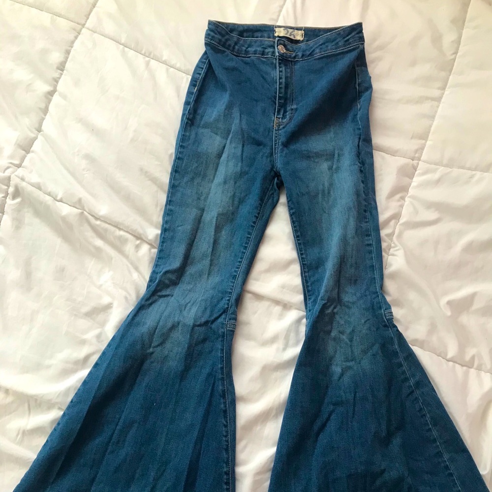 Free People Bell Bottom Jeans Dark Blue